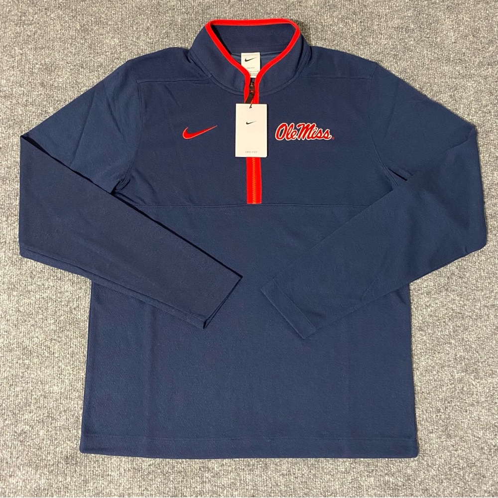 Nike Victory Dri-Fit Quarter Zip Ole Miss Mens Medium Blue Pullover NWT - Picture 2 of 12